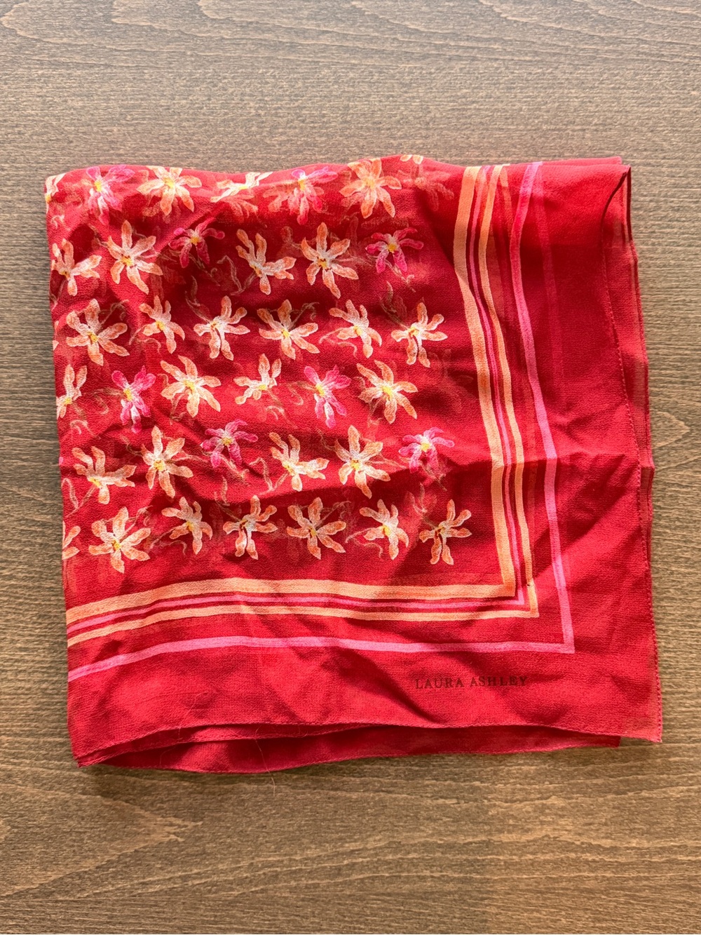 Laura Ashley Red Floral Border Silk Scarf